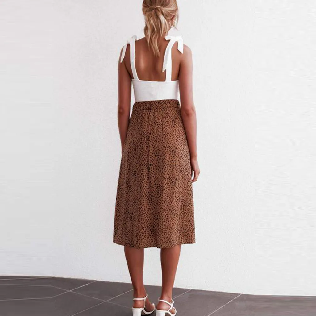 Hot Summer Skirt For Women Leopard Print Sexy Split Beach Skirts Ladies Pleated High Waisted jupe plissé femme 30# | Женская одежда