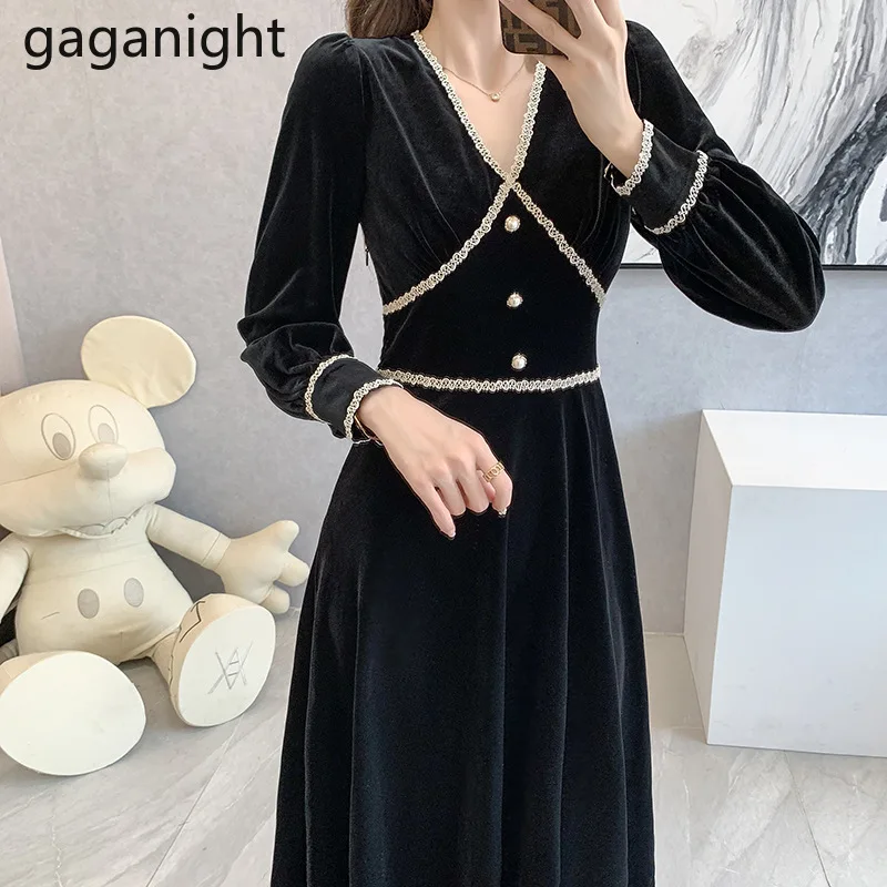 

Gaganight элегантное женское ТРАПЕЦИЕВИДНОЕ вечернее облегающее Платье макси с длинными рукавами и V-образным вырезом черные офисные Женские п...