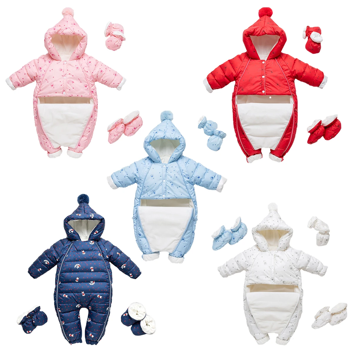 

2021 Newborn Baby Jumpsuit Hooded Plus Velvet Warm Baby Boys Snowsuit Toddler Snow Suit Baby Girl Cotton Overalls Rompers