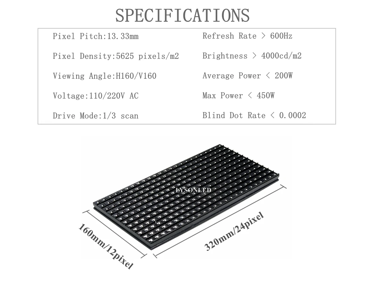 Полноцветный рекламный светодиодный щит P13.33 наружный полноцветный модуль 320*160