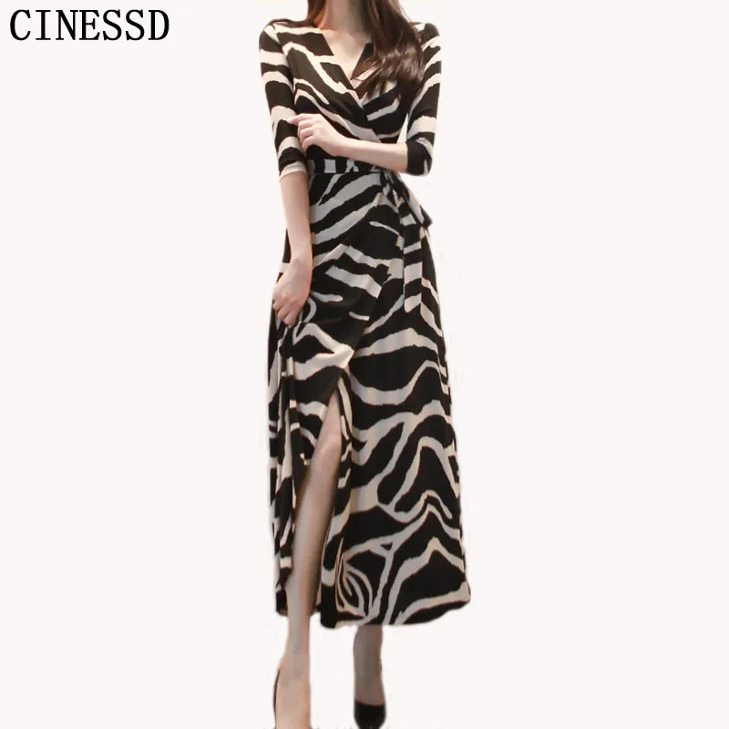 Женское длинное платье макси в полоску с V образным вырезом и рукавом 2019|Женские