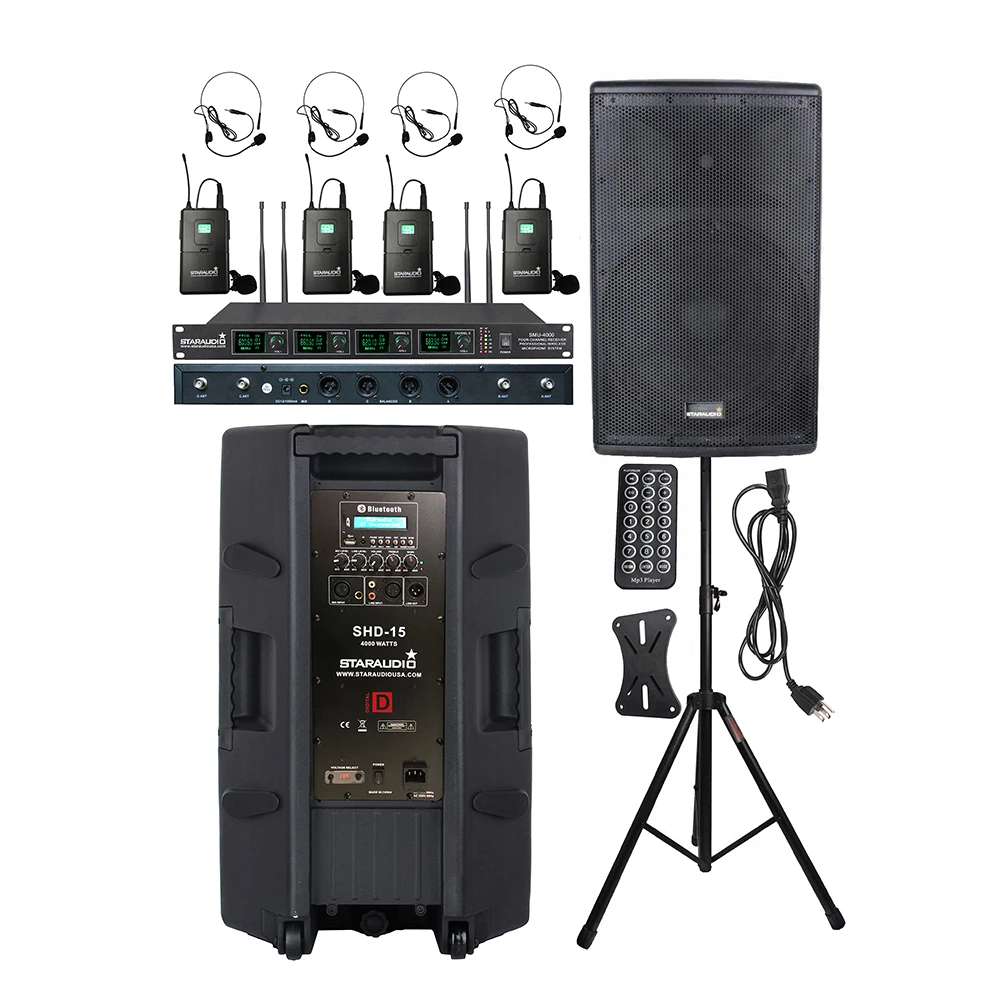 STARAUDIO 4000 Вт 15 "работает ПА активный DJ Динамик Системы аудио Стенд 4 канала UHF