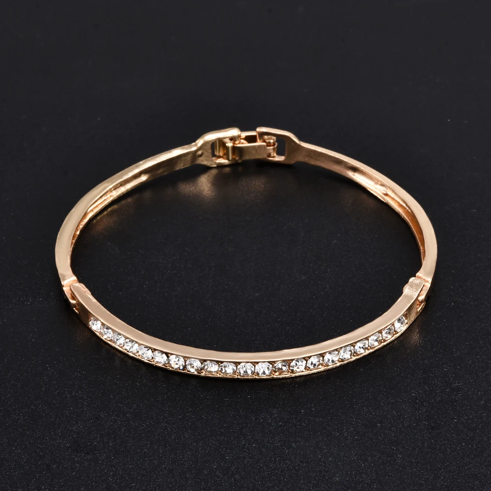 

Fashion Gold Stainless Steel White Rhinestone Crystal Bracelet Women Wedding Party Cuff Bangle Bracelet Jewelry