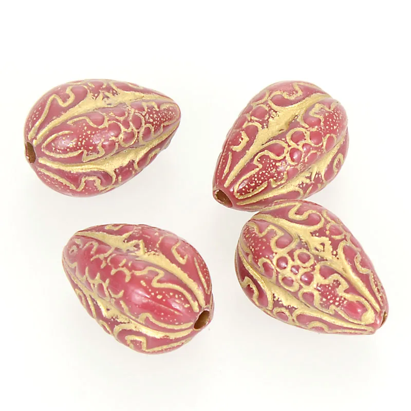 Red with Gold 40 шт. 13x19 мм акриловые каплевидные бусины Античного Дизайна в полоску, в форме капли воды, в форме груши, шармы для изготовления ювелирных изделий своими руками - Цвет: Red with Gold
