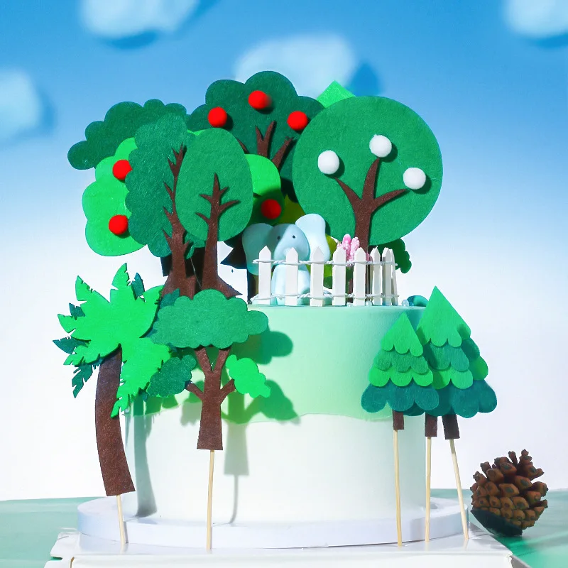 

Cake Topper Forest Plant Tree Cake Decoration Plug-in Felt Cloth Small Tree Cake Plug-in Flag Birthday Party Supplies Micro Land