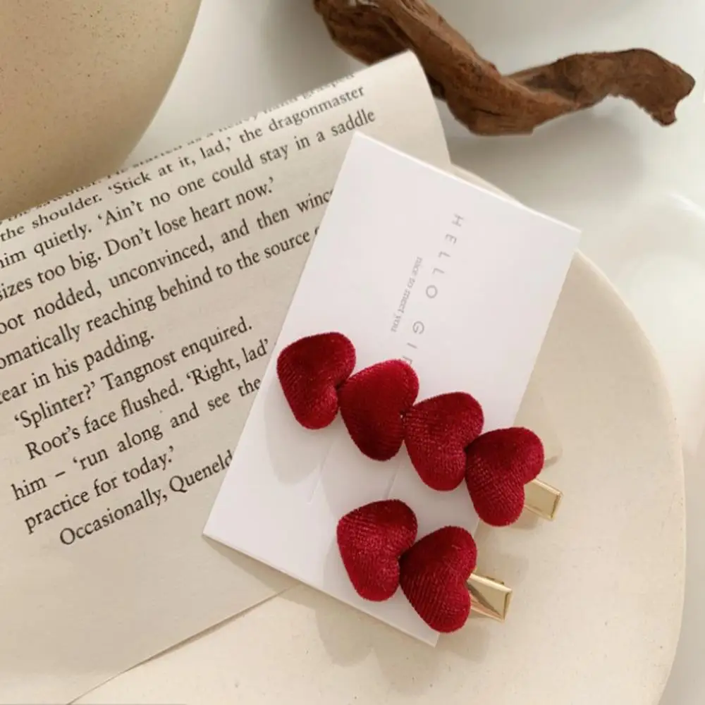 

Velvet Love Hair Clip Ins Sweet Tender Bangs Clip Hairpin Female Autumn And Winter Side Clip Japanese Hair Accessories