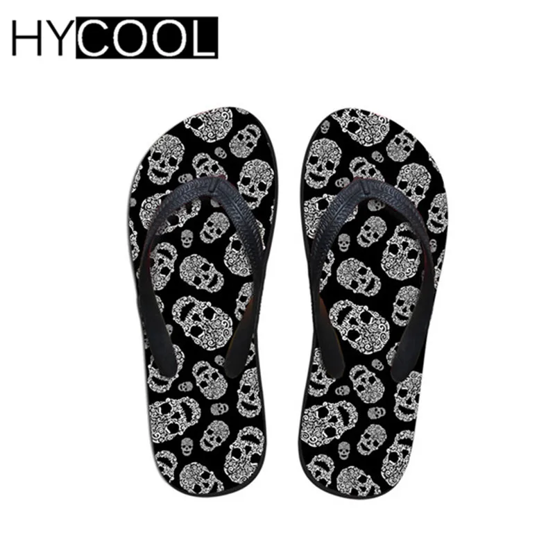 Hycool/шлепанцы в стиле панк с 3D принтом черепа; летние мужские пляжные вьетнамки; мужские резиновые повседневные уличные классные мужские резиновые шлепанцы; - Цвет: C0756AB