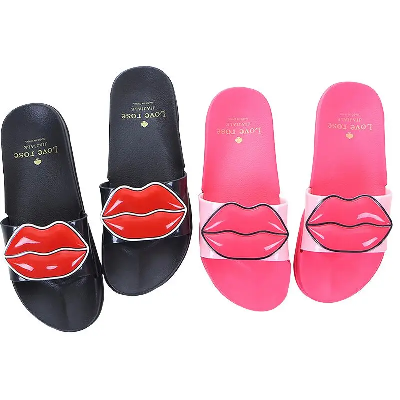 Прямая поставка женские летние шлепанцы с мягкой подошвой пляжные милыми губами