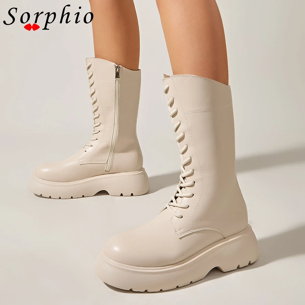 

Female Boots Heel Med Calf Ankle White Round Toe Fashion women's Shoes Hot Sale Boots For Women Autumn 2021 Brand New Goth
