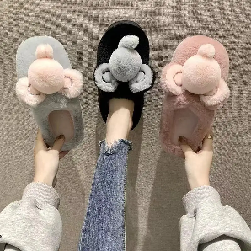 Прямая поставка женские зимние теплые пушистые тапочки домашние с мышкой