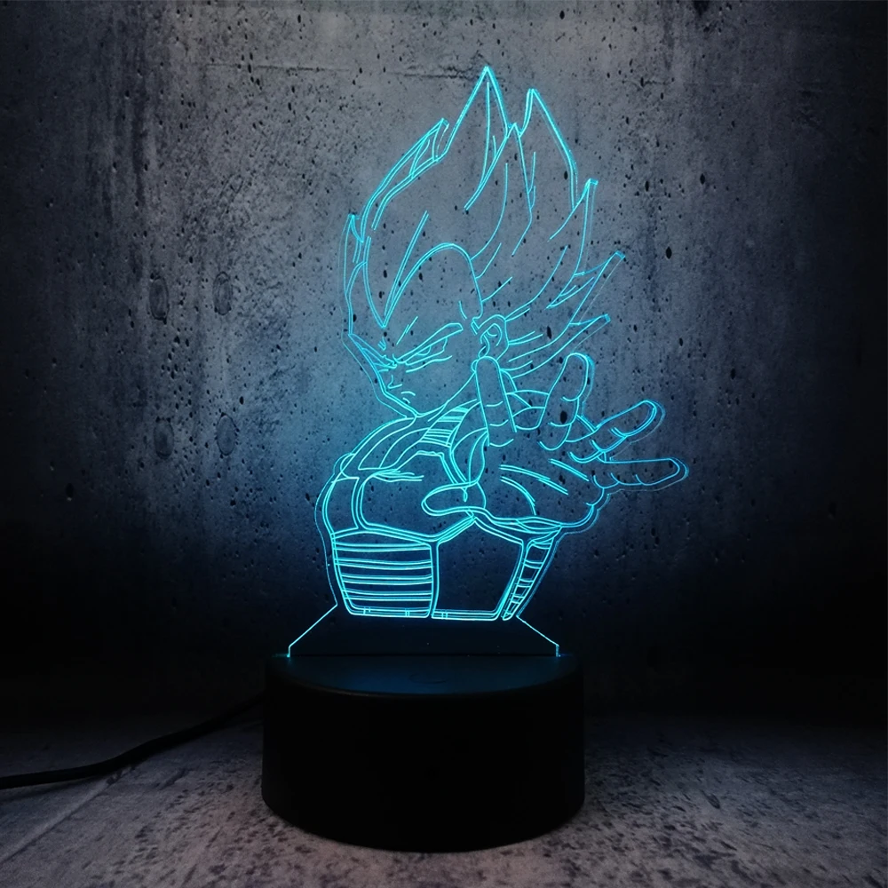 Vegeta led Super Saiyan Seven Dragon Ball 3D ночник лампа настольная красочная визуальная Иллюзия