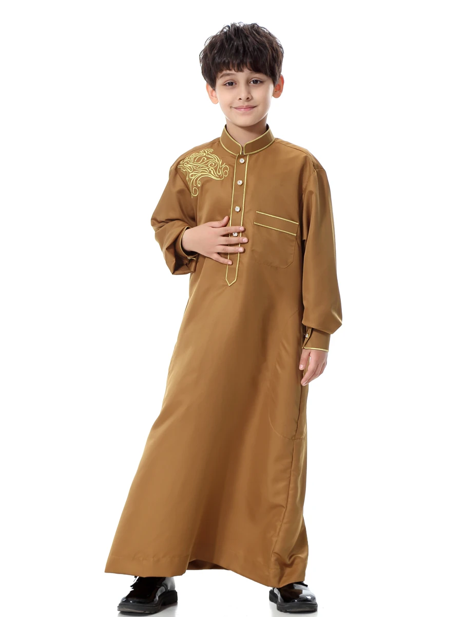 Модный детский кафтан Jubba мусульманская одежда для мальчиков Thobe с воротником