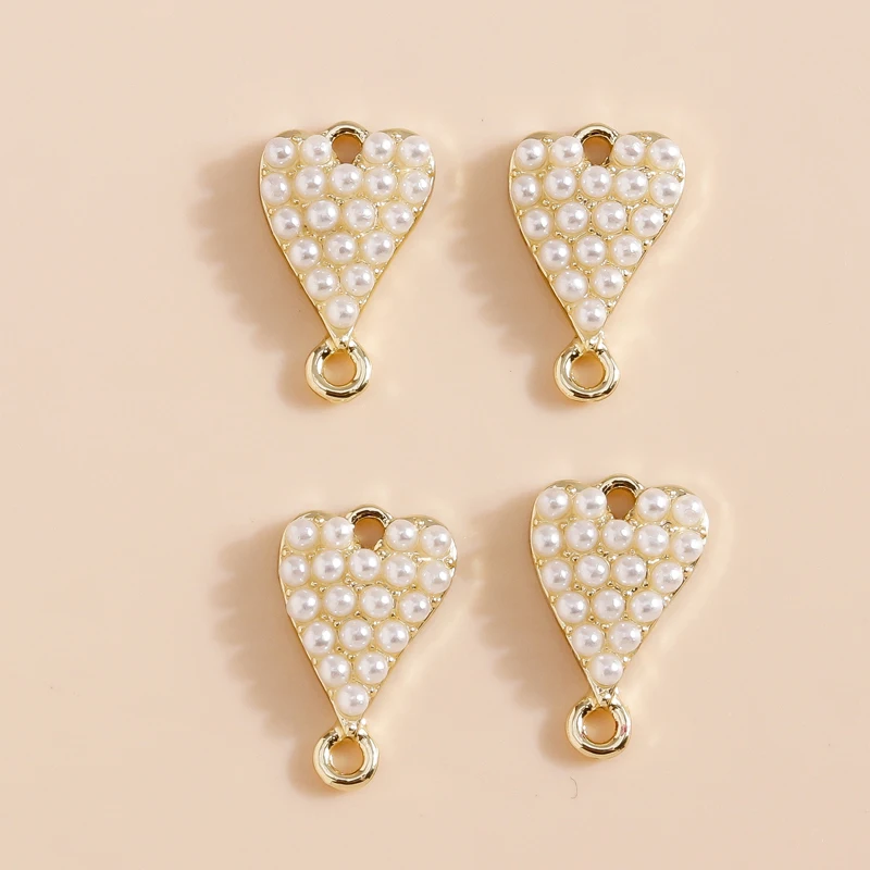 

5pcs Trendy Pearl Hearts Charms Connector Pendants for Necklaces Bracelets Drop Earrings DIY Jewelry Making Accessories
