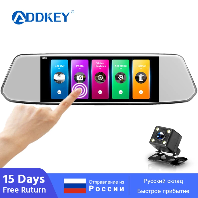 ADDKEY 7-дюймовый автомобильный видеорегистратор с сенсорным экраном с двумя объективами камера заднего вида зеркало видео регистратор видеорегистратор авто камера Full HD 1080P Автомобильный видеорегистратор s