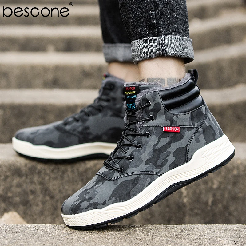 BESCONE/мужские высокие зимние кроссовки уличная Водонепроницаемая теплая плюшевая