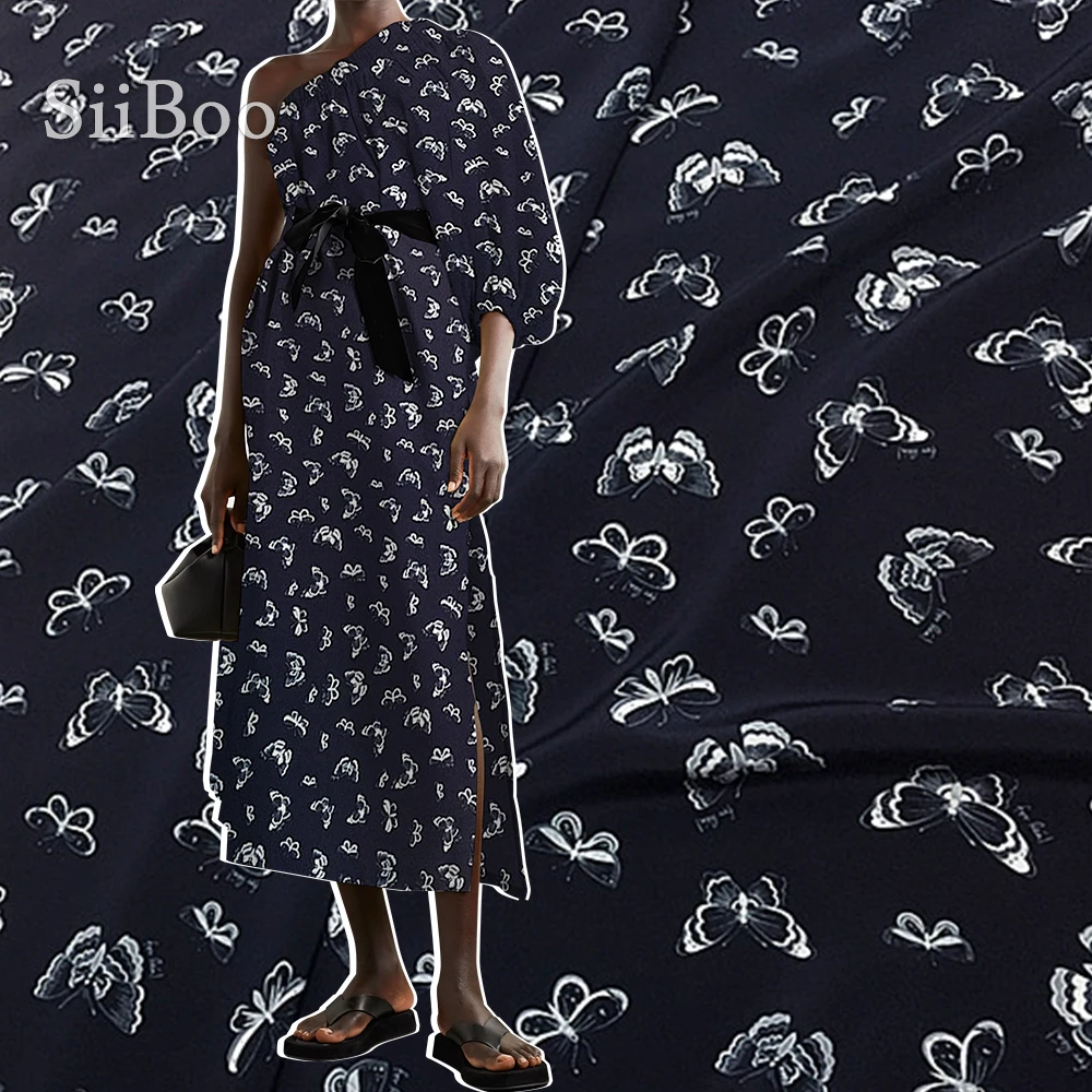 

Siiboo wide width 135cm crepe de chine 100% natural silk fabric for women dress shirt skirt butterfly print Tela de seda sp6520
