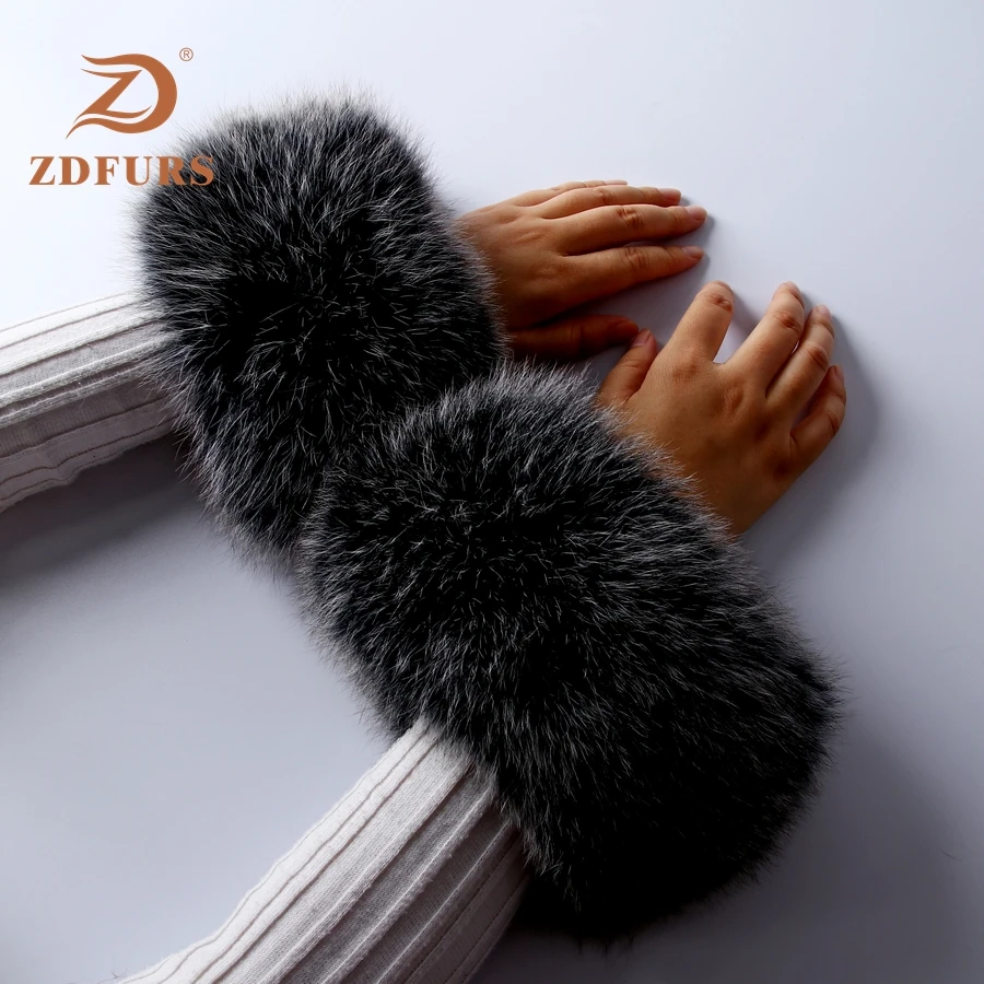 ZDFURS* высококачественные манжеты из лисьего меха горячая Распродажа наручных грелок из натурального Лисьего меха манжета для рук теплые женские браслеты браслет из натурального меха перчатки - Цвет: black ST