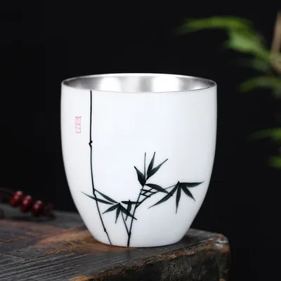 Ручная роспись фарфоровая чашка большая Серебряная для чая Позолоченная