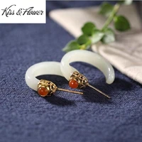kissflower er129 fine jewelry wholesale fashion woman bride mother birthday wedding gift round jade 24kt%c2%a0gold stud earrings