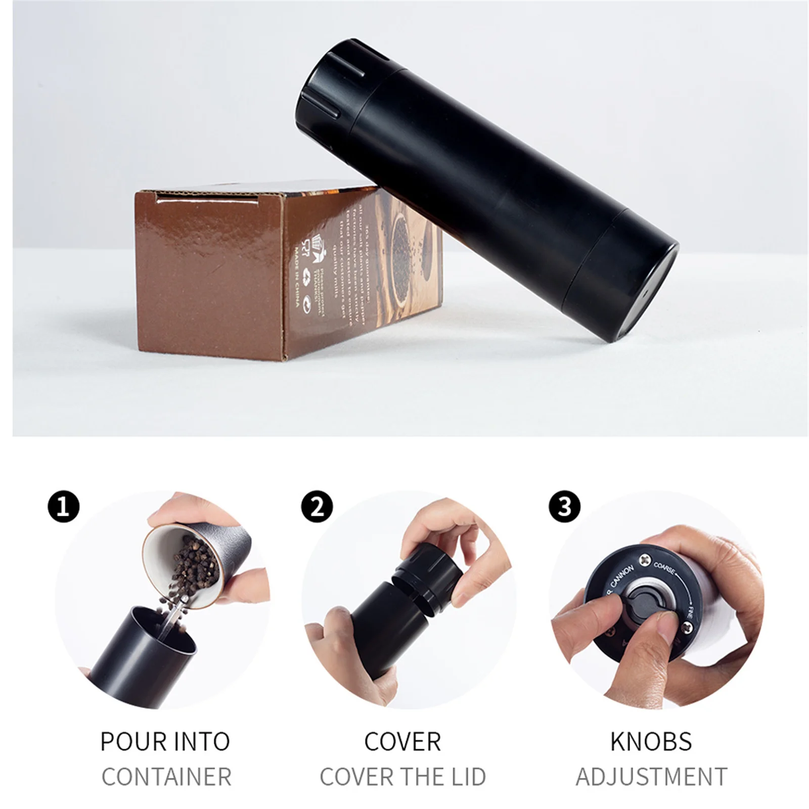 

Мельница для перца для любителей перца, регулируемая грубая и тонкая ручная мельница для соли и перца, кухонные принадлежности, черный пере...