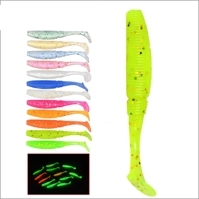 

15pcs/Lot Soft Lumious Lures Silicone Bait T Tail 5cm 1g Goods For Fishing Sea Fishing Pva Swimbait Wobblers Artificial Tackle