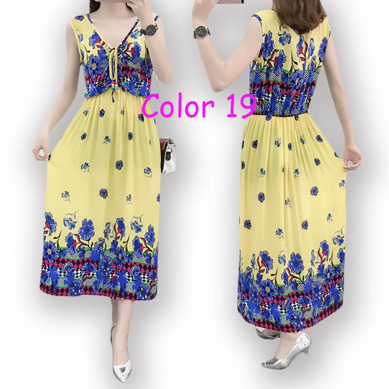 Летнее женское платье с цветочным принтом 2019 повседневное вечернее без рукавов