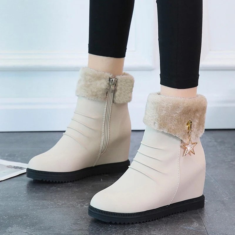 Модные теплые зимние меховые сапоги со стразами женские повседневные ботильоны