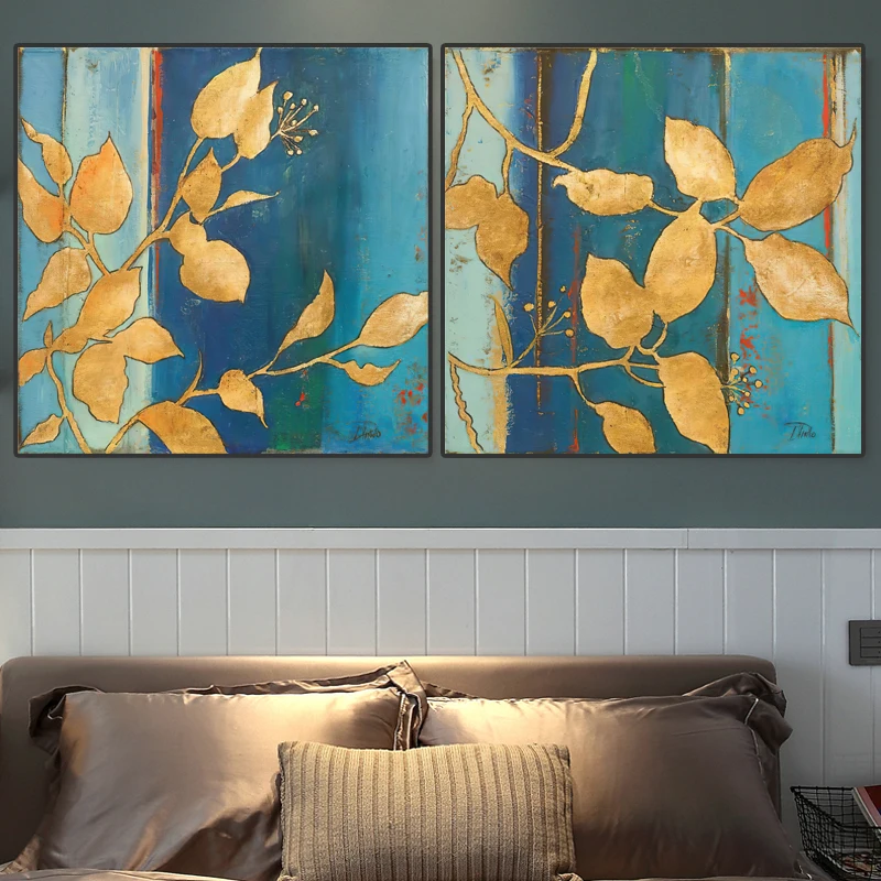 

Abstract Golden Leaf World Famous Posters Canvas Painting Wall Art Prints Picture Mural for Living Room Home House Decor Cuadros