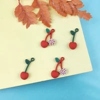 jeque 10pcs fruit pendant cute red cherry metal charms diy bracelet earring decor rhinestone cherry pendants jewelry accessories