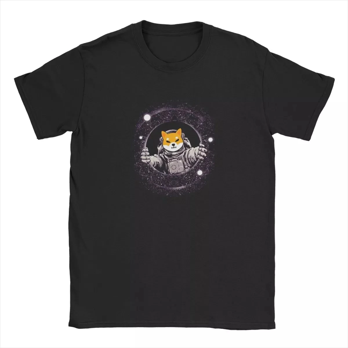 

Vintage Shiba Inu Shib To The Moon T-Shirts for Men Round Collar Cotton T Shirt Short Sleeve Tees Gift Idea Clothes