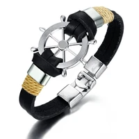vintage men sailor rudder multilayer leather bracelet for men nautical bangles brackelts crew jewelry