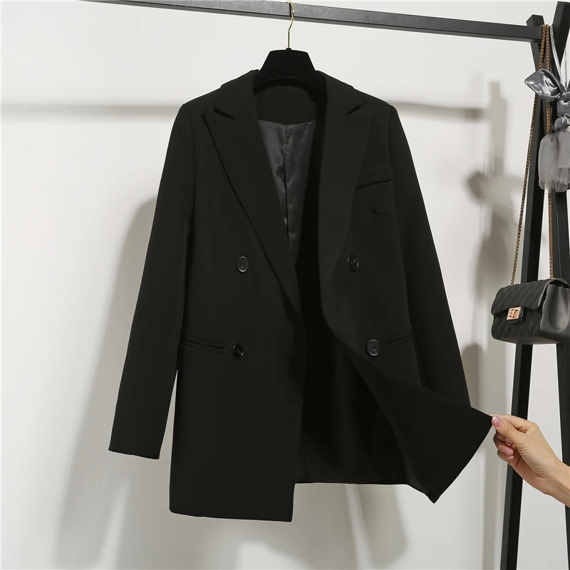

New Autumn Fashion Women's Long Sleeve Double Breasted Student Jacket Loose Casual Black Women Blazers Jackets Work Wear Coat