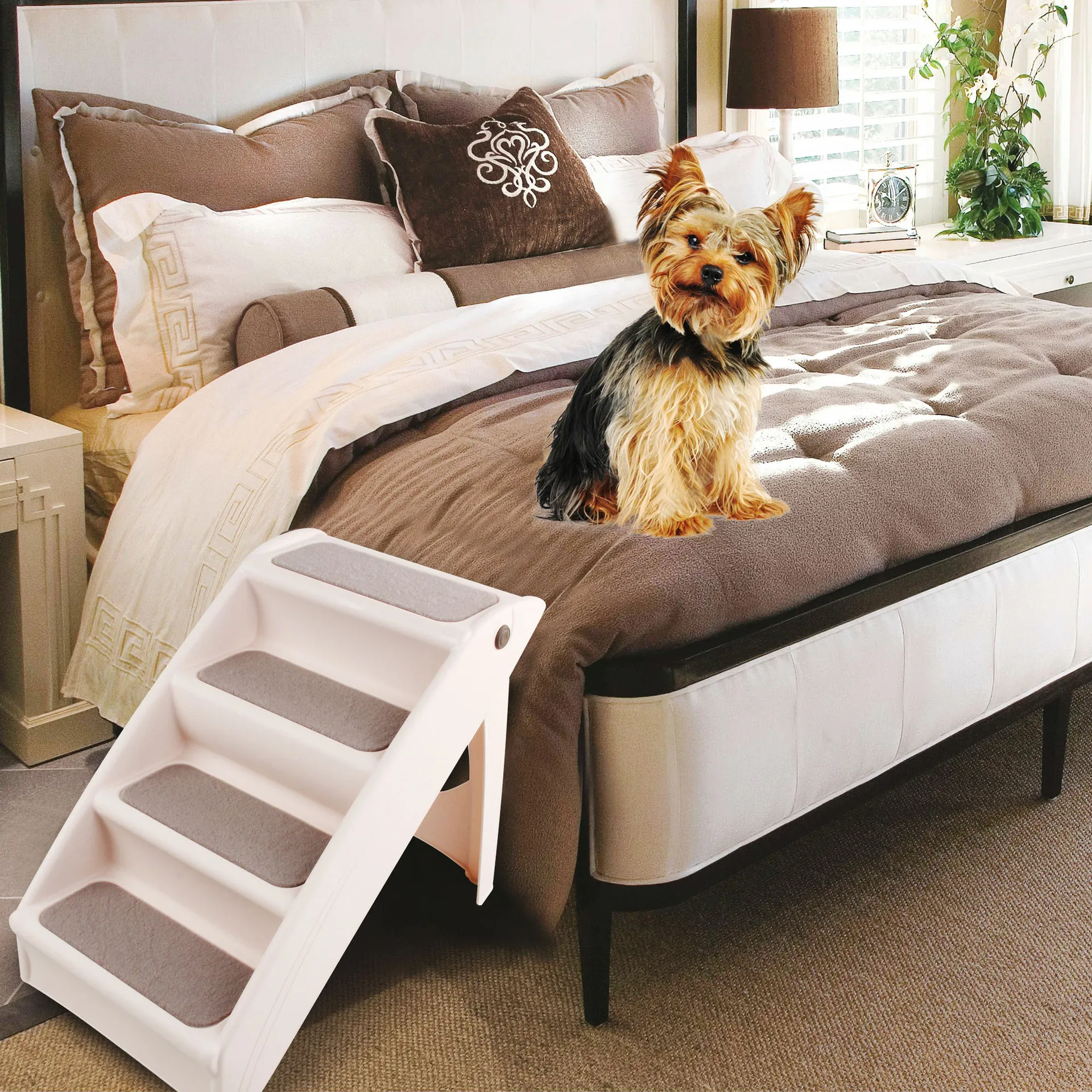 Environmental protection material pet ladder four-section foldable plastic dog ladder lightweight and convenient non-slip bed sm