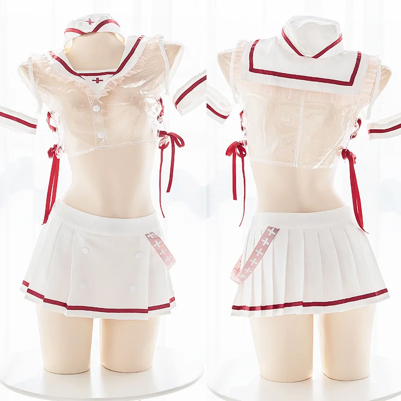 Аниме Сексуальная Личность прозрачный матросский воротник Короткие топы