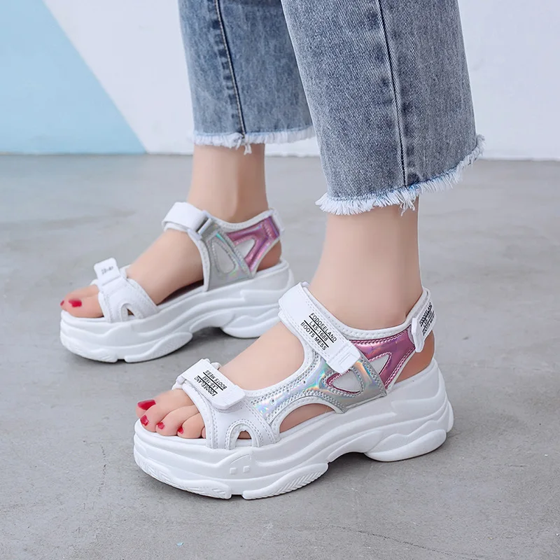 

2022 женские босоножки; Модная женская летняя обувь на липучке; Разноцветные Женские босоножки на платформе и высоком каблуке; zapatillas mujer