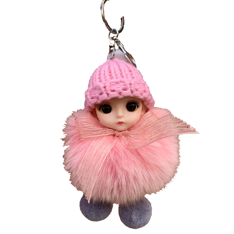 

1 Pcs Plush Keychain Exquisite Cite Pretty Fox Fur Big Eyes Toy Ball Key Soothing Bag Bed Decoration Pendant