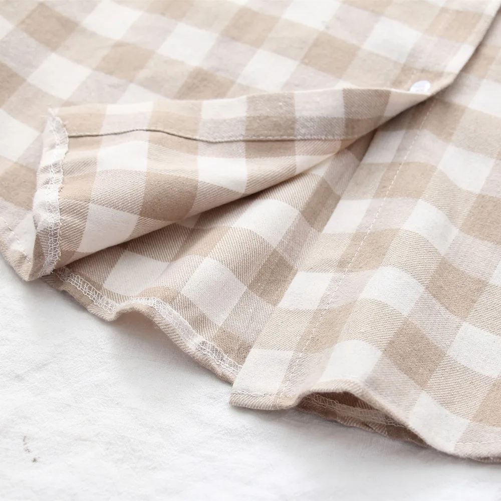 

2020 NEW Plaid Loose Shirt Office Lady Wear Button Up Turn Down Collar Long Sleeve Pocket Blouse Feminina
