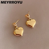 meyrroyu 316l stainless steel double love heart drop earrings for women vintage fashion golden geometric dangle earrings jewelry