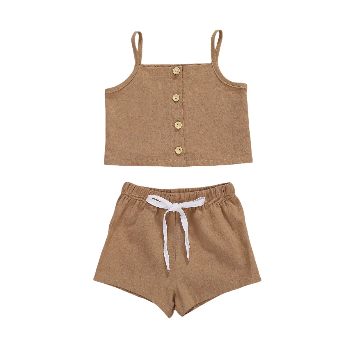 

2020 Summer Toddler Girls Solid Color Single-breasted Boat Collar Sleeveless Suspender Vest Top + Shorts Set 0-24M Baby Clothing