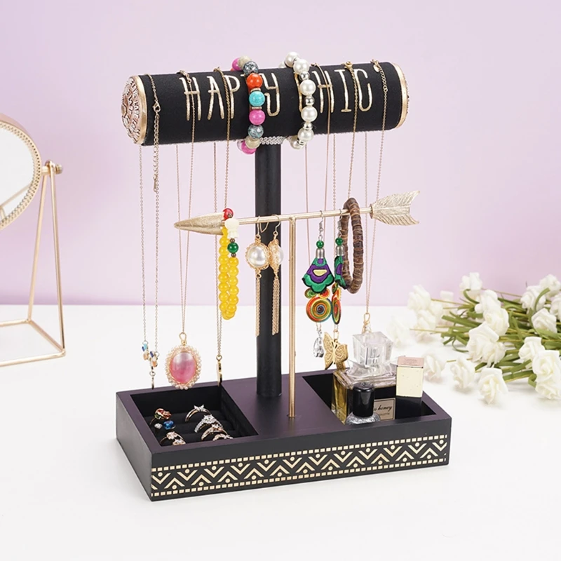 

2 Tiers Metal Jewelry Organizer Arrow T-bar Watch Bracelet Necklace Display Stand Shelf Earring Ear Stud Ring Holder Home