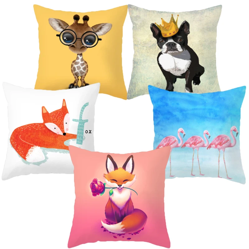 

Cartoon Animal Print Square Plush Throw Pillow Covers Cute Fox Animal Cushion Cover Decor Home Sofa Fenda de Cojin 45X45CM