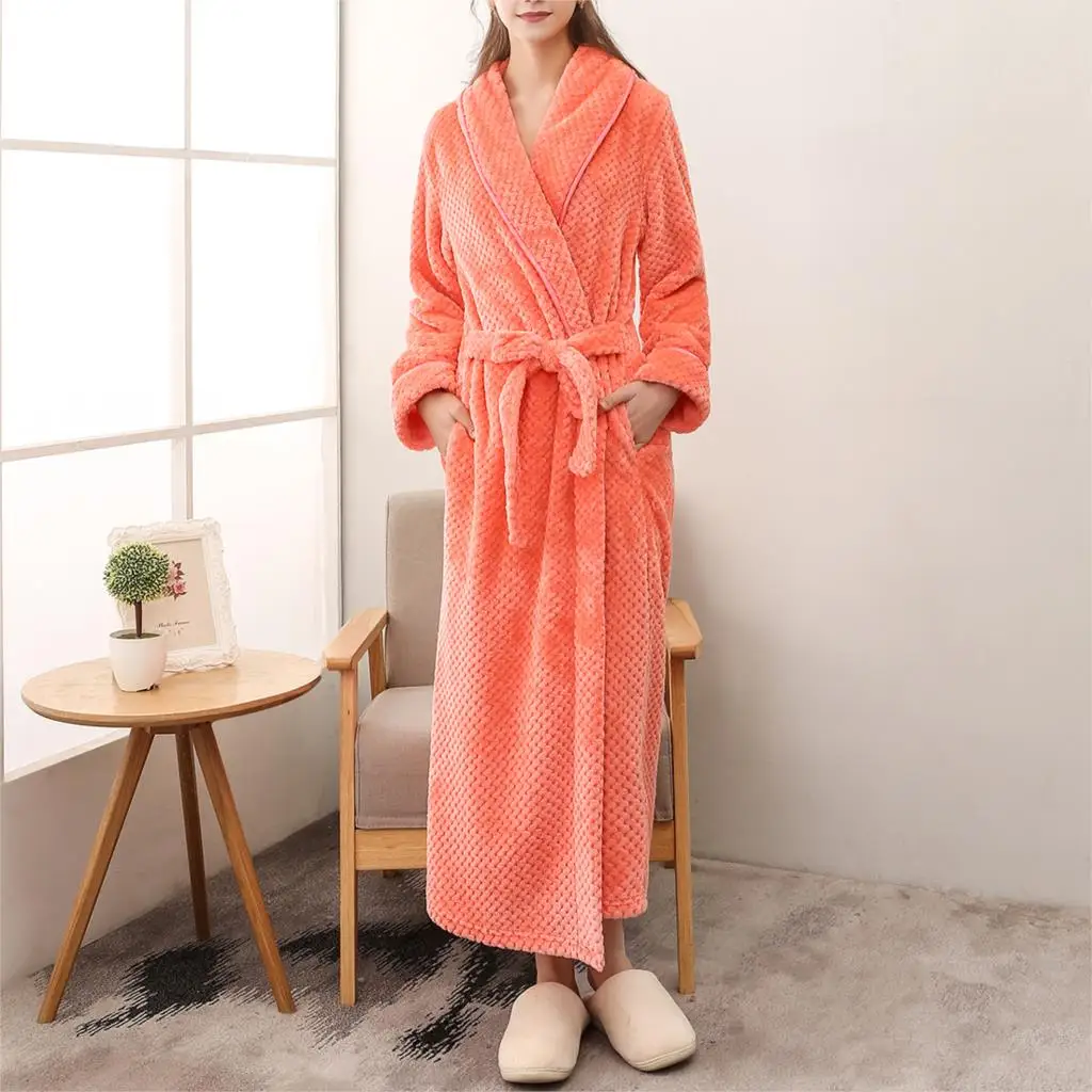 

Women Flannel Bathrobe Nightgown Solid Sashes Lace Up Home Clothes Womens Autumn Winter Thick Nighties For Women