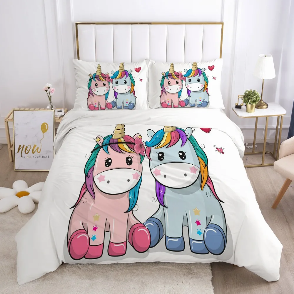 

Kids Bedding Set for baby cartoon Bed linen set for home duvet cover bed sheet family sets Euro 4 piece two unicorn