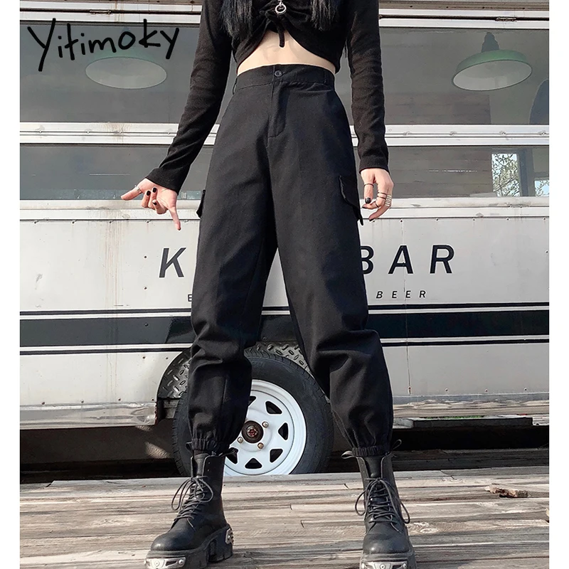 Yitimoky женские штаны Брюки Карго Для женщин Высокая талия джоггеры брюки карманы