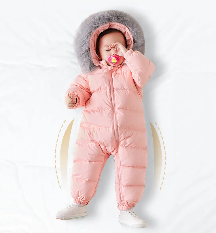 

Пуховой комбинезон для новорожденных мальчиков и девочек, плотное лыжное пальто с воротником из натурального меха до-30 градусов