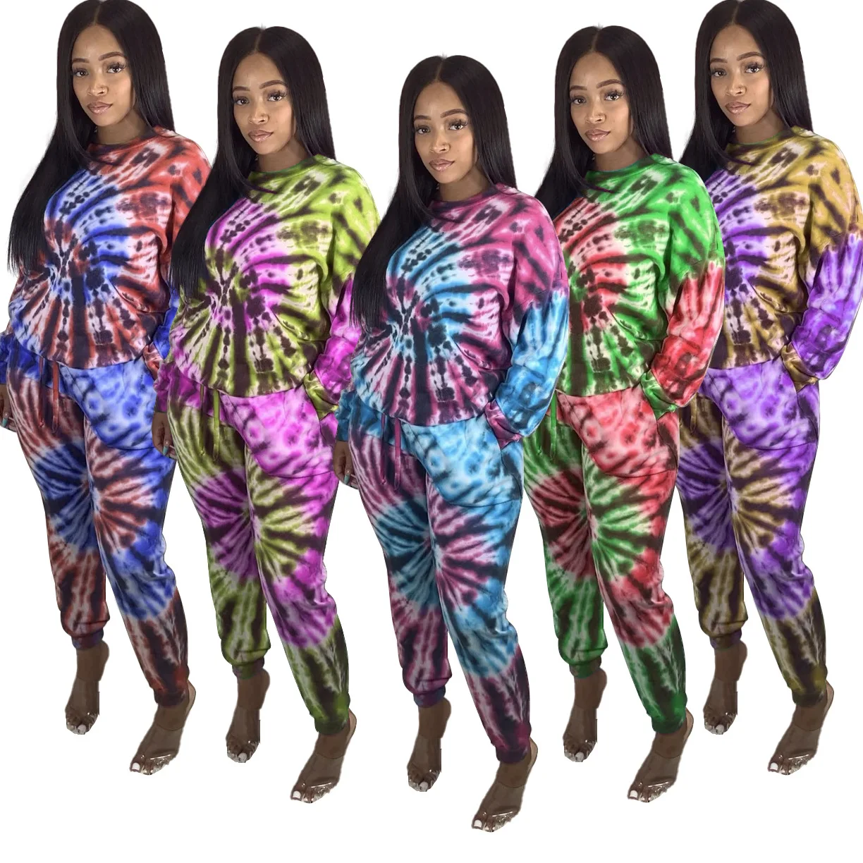 

16A3214 Autumn Winter Women Casual Paisley Tie-dyed Print Two Piece Set Top and Pants Tracksuit Sweatsuit Outfits