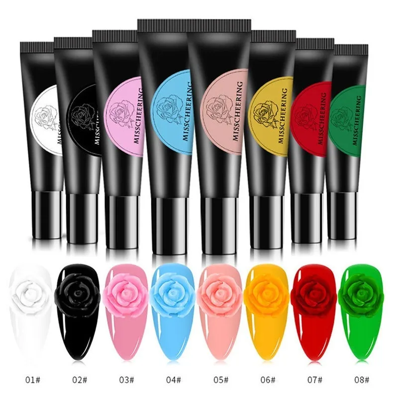 8 расцветок лак для ногтей Гель 3D моделирование резной гель Клей цветы живопись