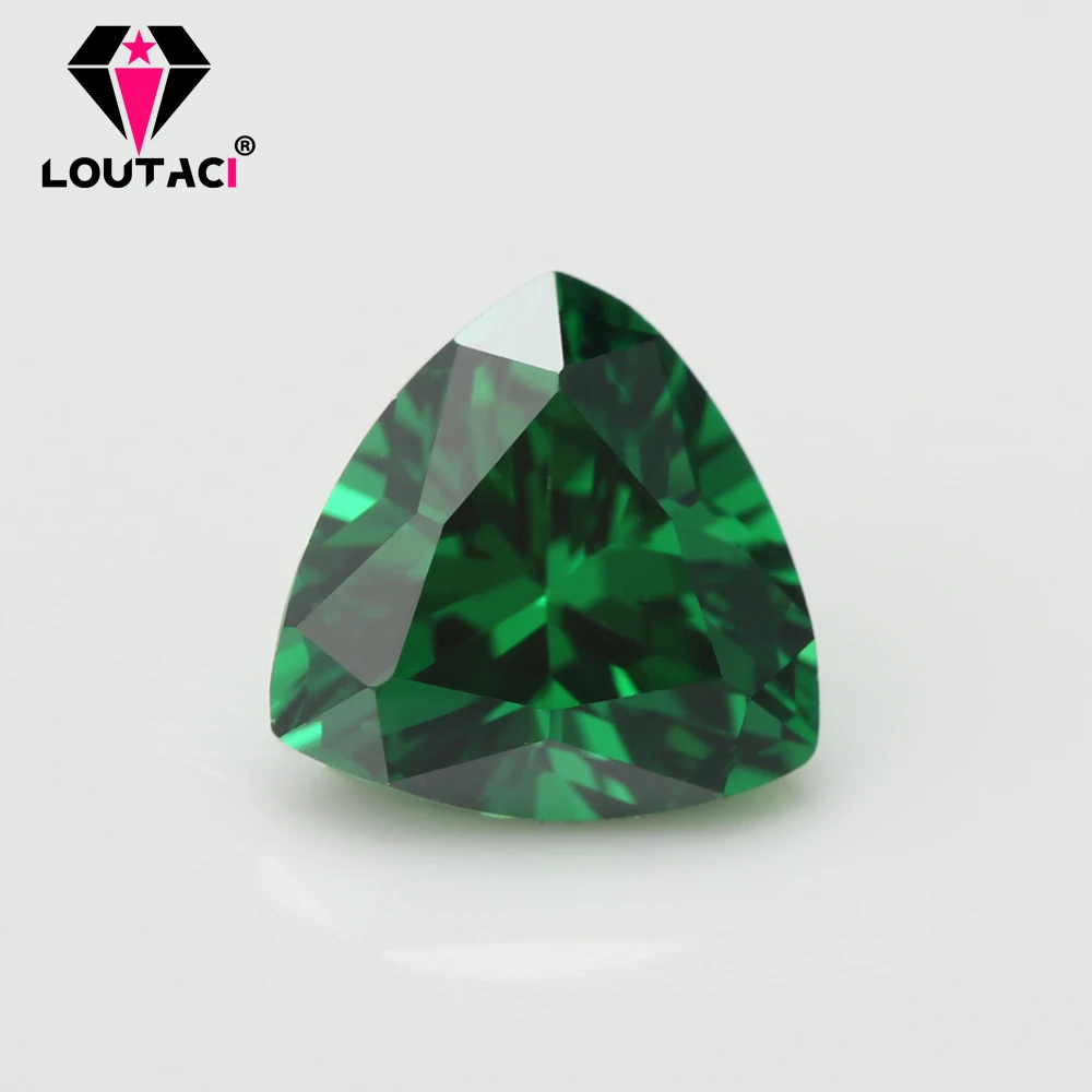 

LOUTACI 5A Brilliant Cut Cubic Zirconia Trillion Shape Green Color For Women Engagement Ring Gemstone Big Size10x10-15x15mm