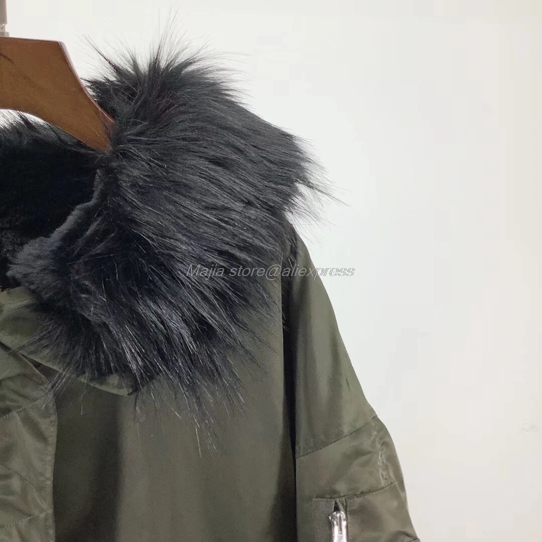 fall and winter fur hooded women amy green cotton warm long jacket coat