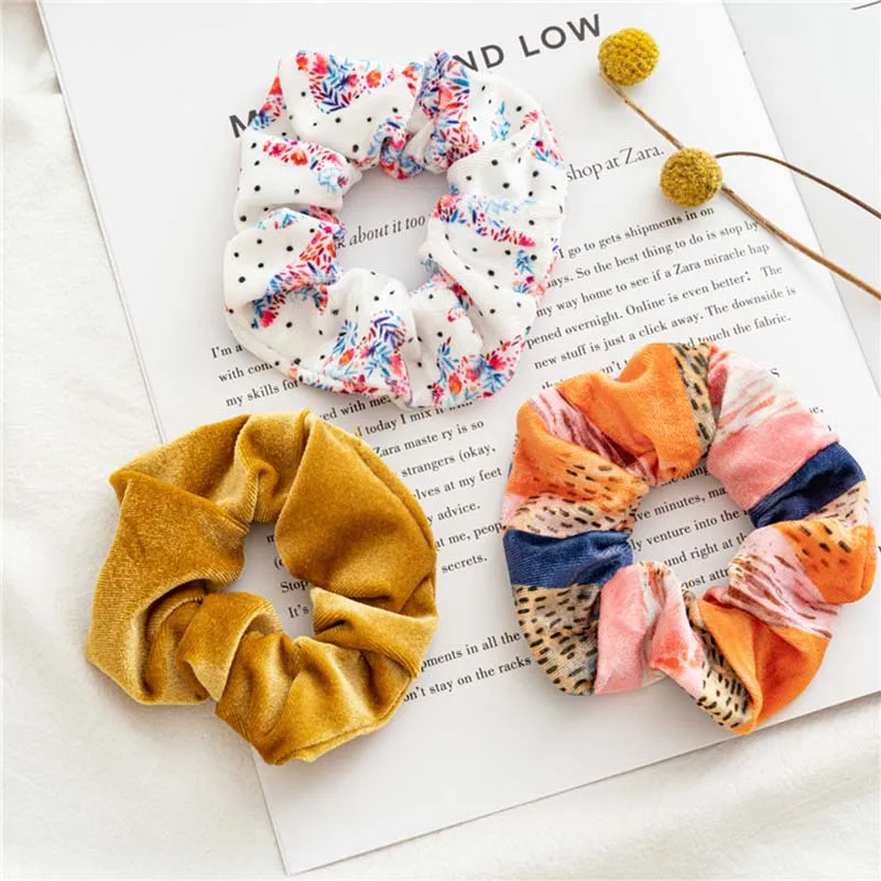 

Ponytail Elastic Hair Bands Colorful Flannel Hair Rope For Women Velvet Hair Scrunchies Print Floral Hair Accessories 3Pcs/Set